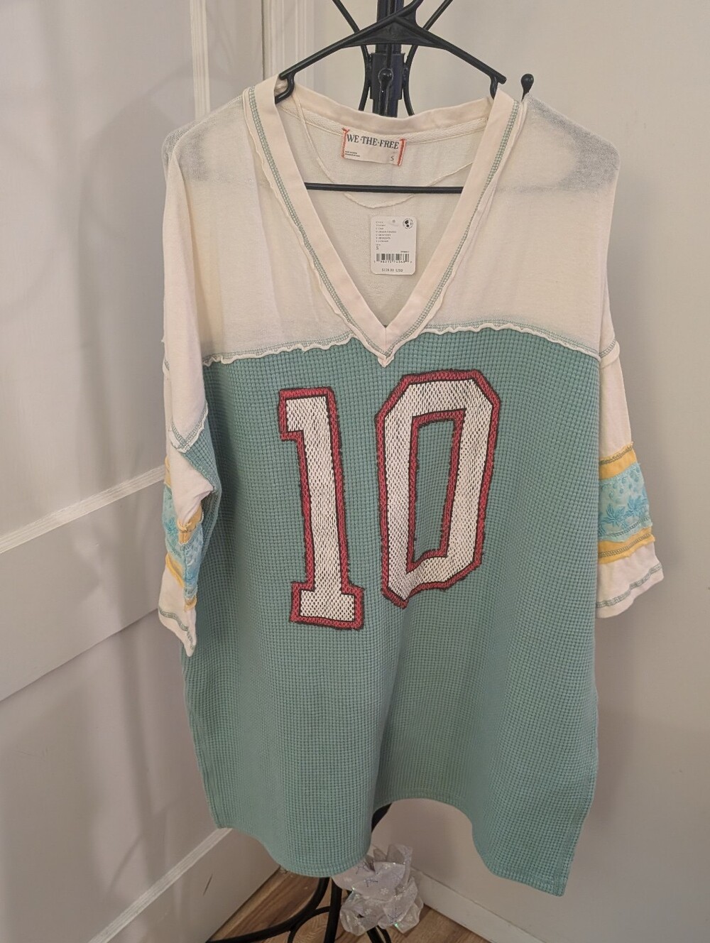 Free People Cream & Mint Green Waffle Knit Top Size Small - Picture 1 of 3